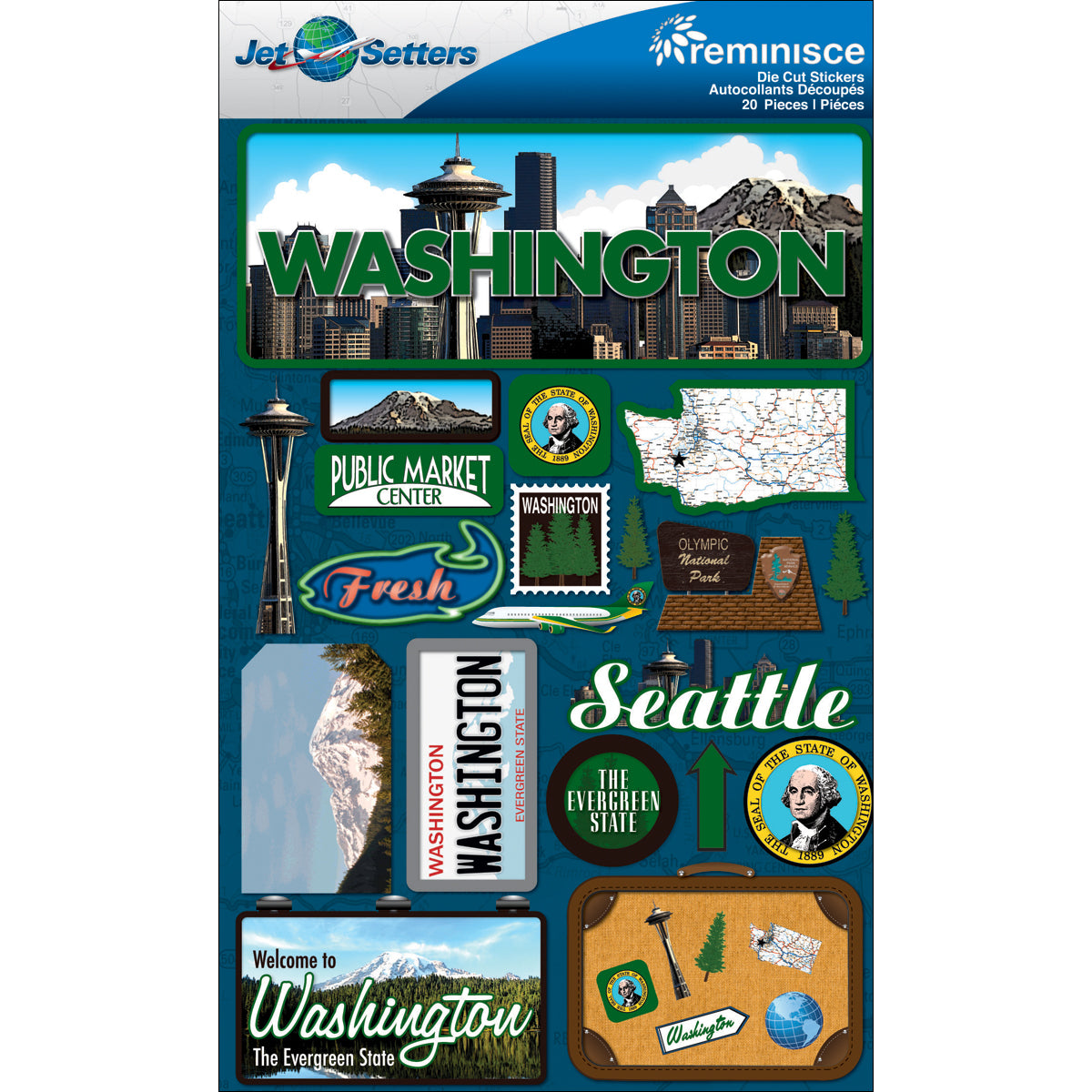 Reminisce Jet Setters State Dimensional Stickers 4.5"X7.5" - Washington