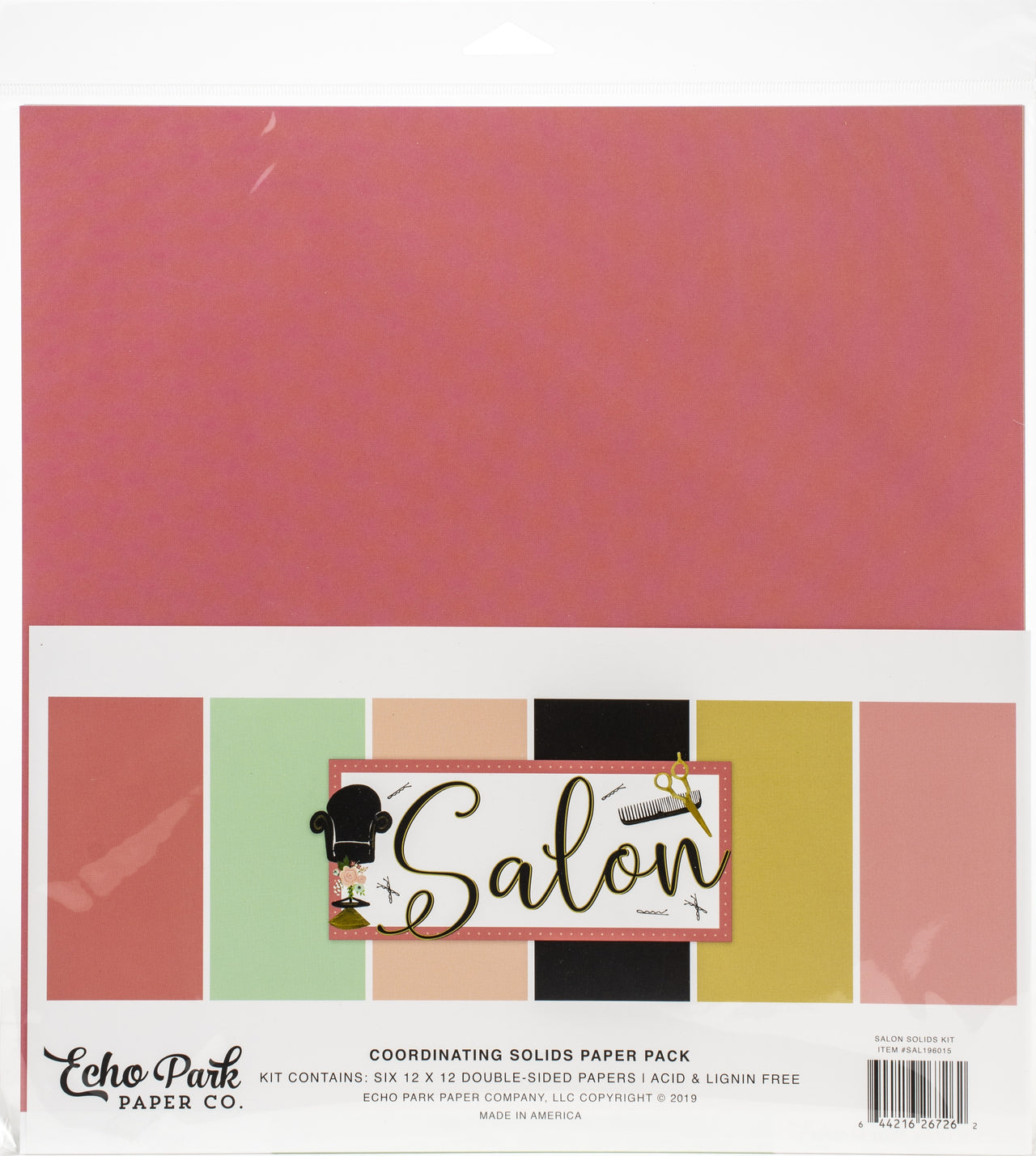 Echo Park Paper Echo Park Double-Sided Solid Cardstock 12"X12" 6/Pkg - Salon, 6 Colors