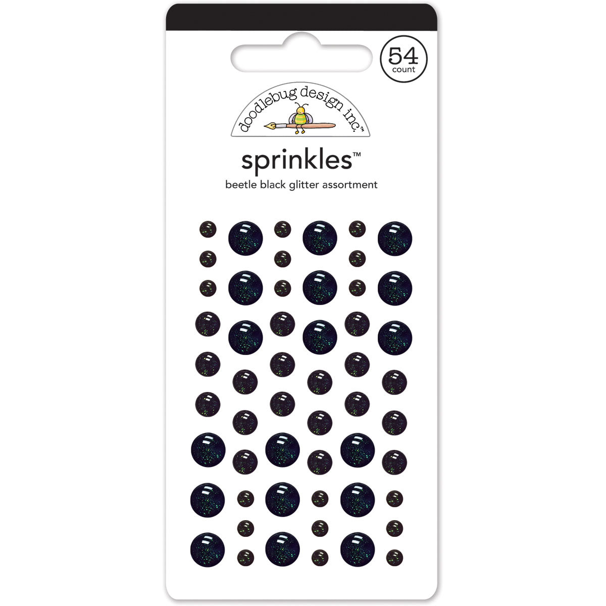 Doodlebug Sprinkles Adhesive Glitter Enamel Dots 54/Pkg - Beetle Black