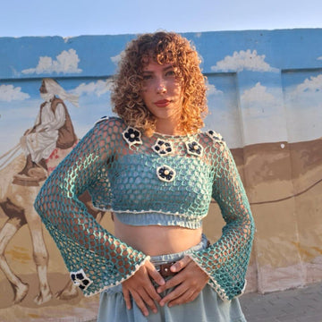 Sea crochet mesh top