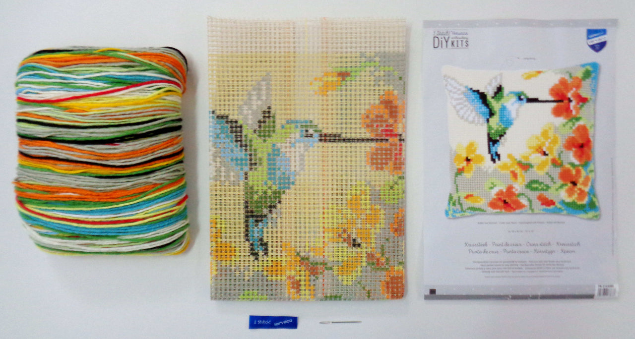 Vervaco Cross Stitch Cushion Kit Hummingbird With Flowers Cross Stitch Kit