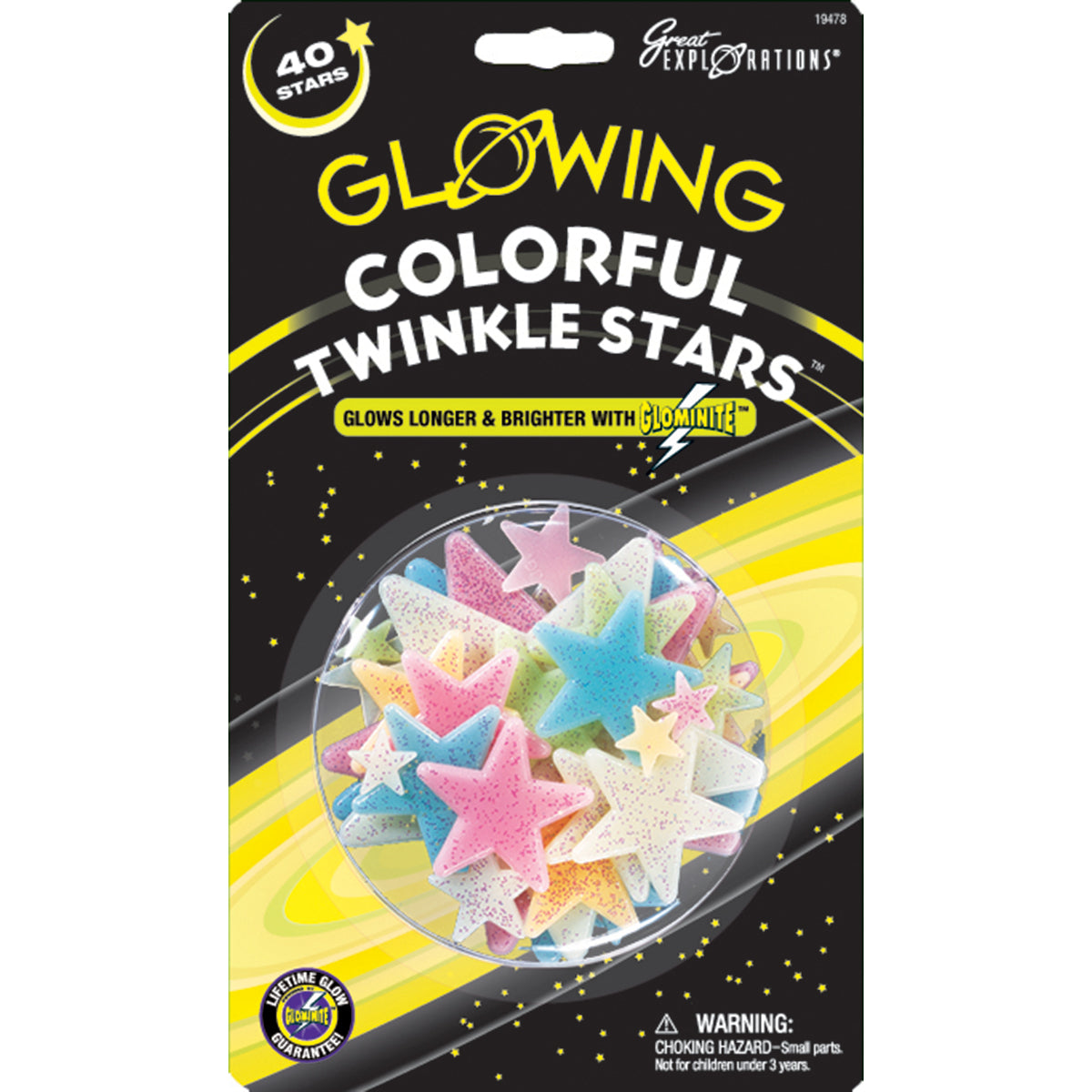 University Games Glow-In-The-Dark Star Packs - Colorful Twinkle Stars 40/Pkg