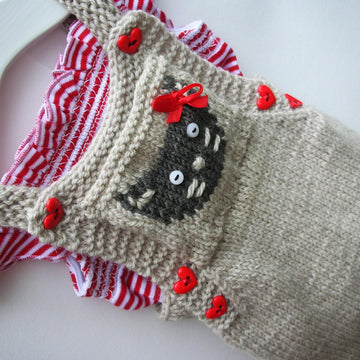 Baby’s Knitted Dungaree with motif pocket (dog or cat) 0-3 years