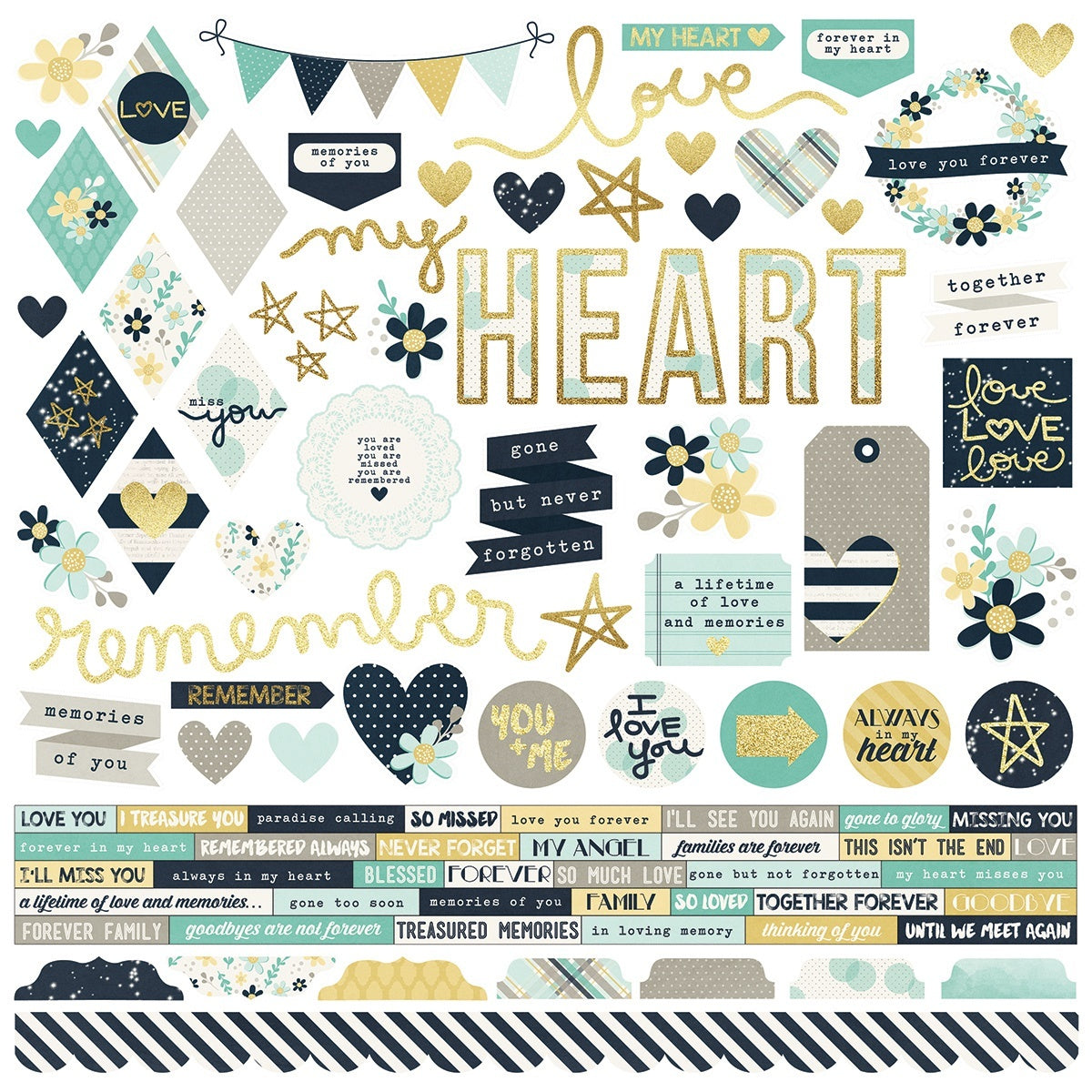 Simple Stories Heart Cardstock Stickers 12"X12" - Combo