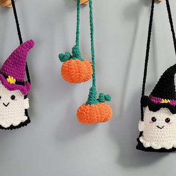 Ghost Witch Hats Sit on Swing Pumpkins crochet