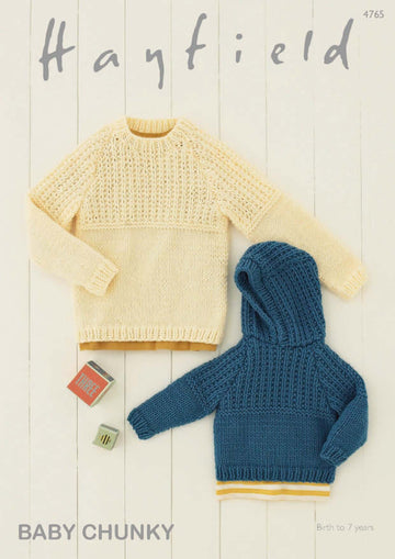 Hooded and Round Neck Sweaters in Hayfield Baby Chunky - 4765 - Downloadable PDF