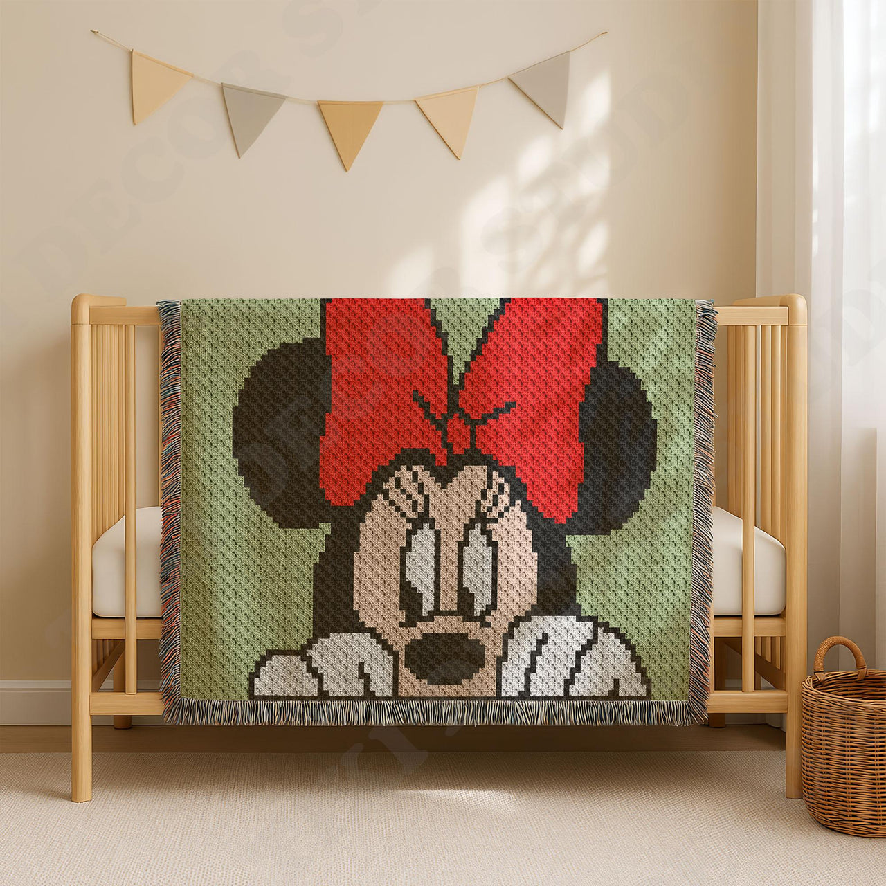 C2C Minnie Mouse Red Bow Blanket Receiving Green Afghan Crochet PATTERN
