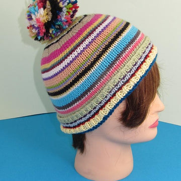 Random Stripe Bobble Beanie Hat