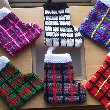 DK knitting pattern Plaid Tartan Christmas stockings chocolate gift home decoration