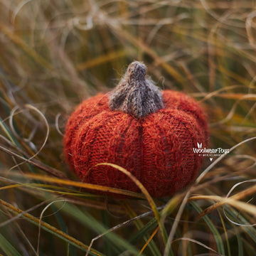 Knitted autumn pumpkins pattern in 3 sizes.