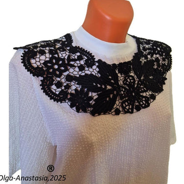 Detachable black lace crochet collar