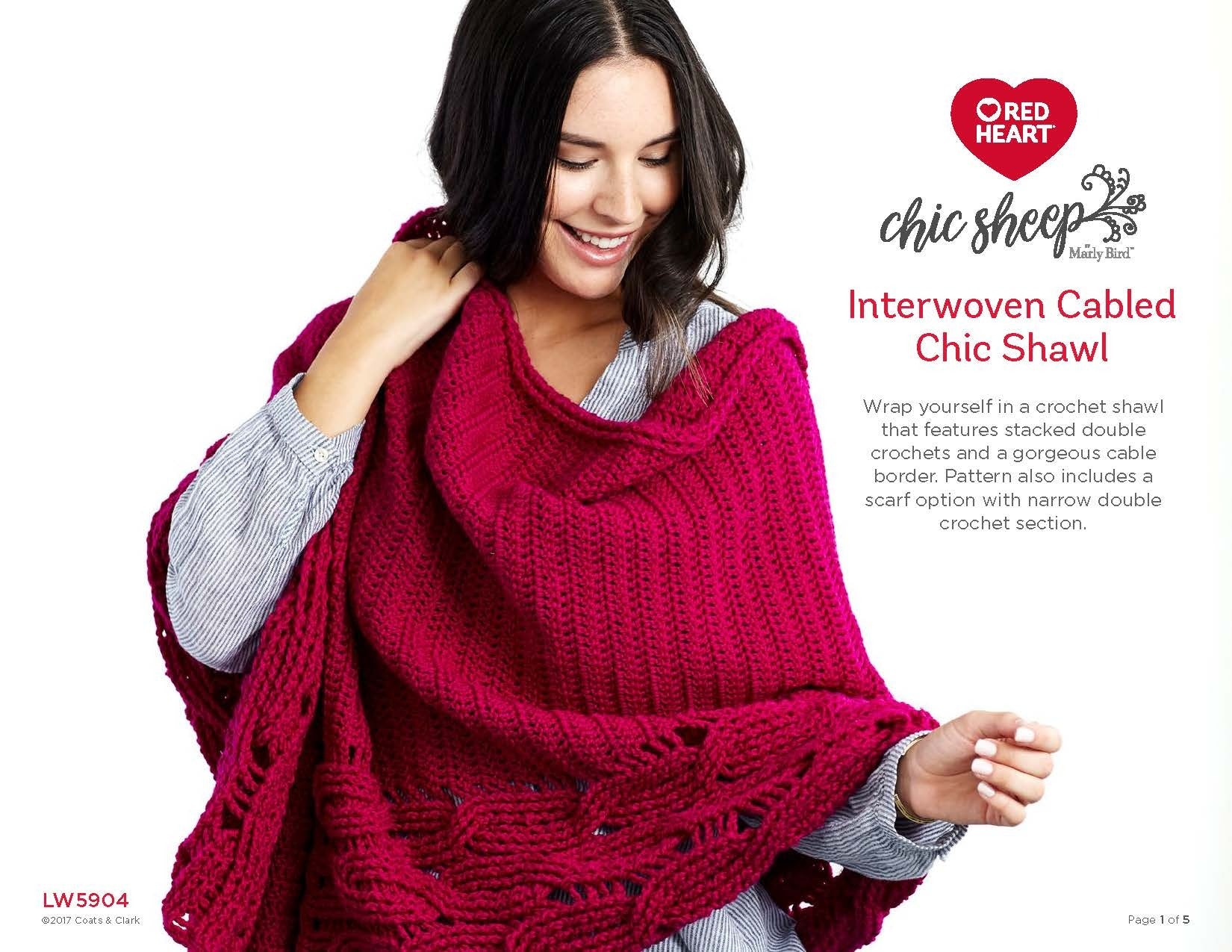 Interwoven Cabled Chic Shawl in Red Heart Chic Sheep - LW5904 - Downloadable PDF