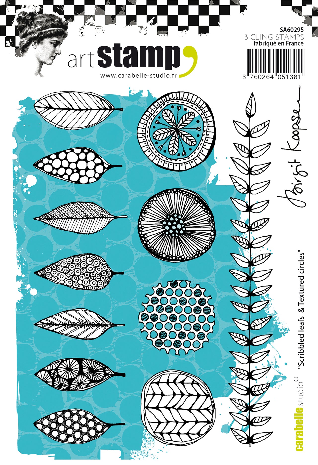 Carabelle Studio Cling Stamp A6 By Birgit Koopsen - Scribbled Leaves & Textured Circles