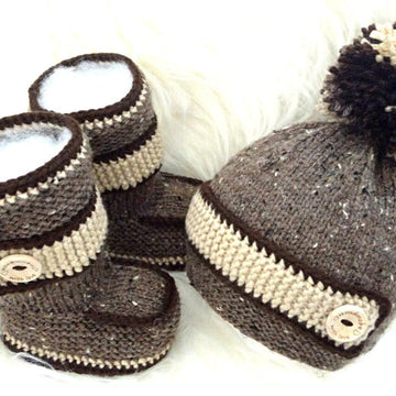 Pattern Knitted Baby Hat Baby Booties with Belt Baby Boy Baby Girl