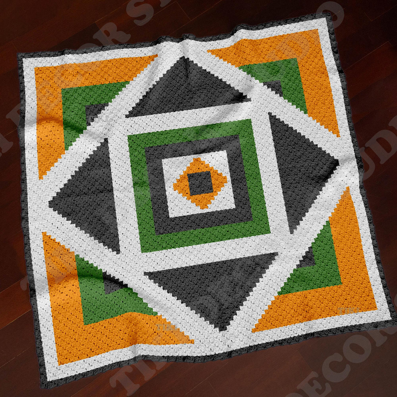 Kaleidoscope Blanket C2C CROCHET PATTERN 53×53 inches Colorwork Mosaic Afghan