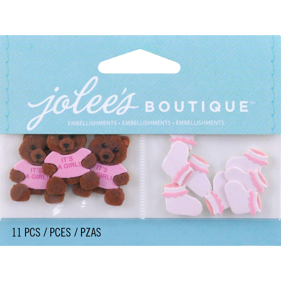Jolee's Boutique Dimensional Embellishments 11/Pkg - Baby Girl Bears & Booties