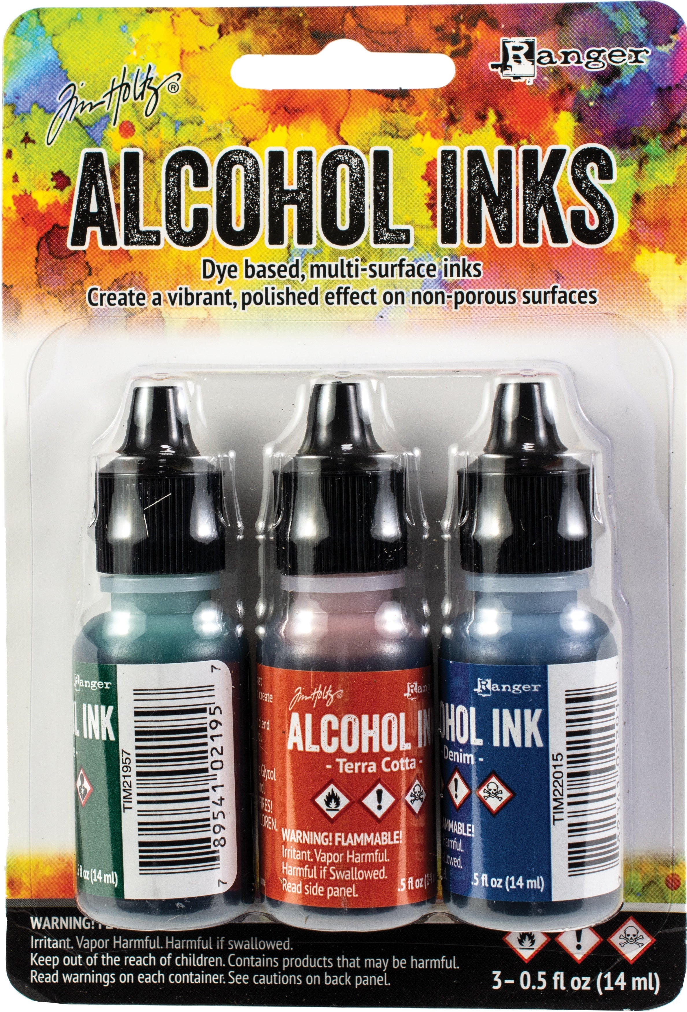 Ranger Tim Holtz Alcohol Ink .5oz 3/Pkg - Rustic Lodge-Bottle/Terra-Cotta/Denim