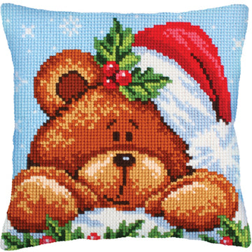 Collection D'Art Christmas Teddy Bear Cushion Cross Stitch Kit - Multi