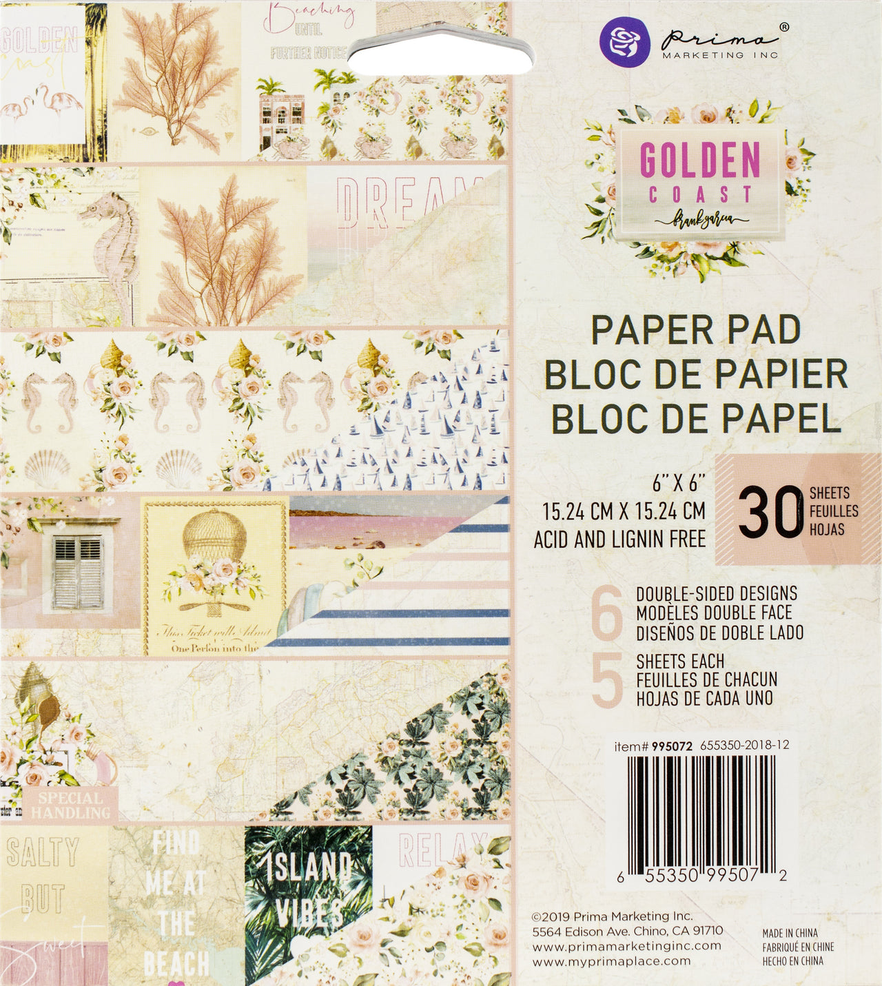 Prima Marketing Double-Sided Paper Pad 6"X6" 30/Pkg - Golden Coast, 6 Designs/5 Each