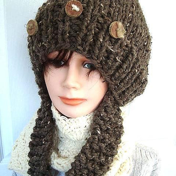 510 KNITTED CHUNKY HAT WITH LONG EAR FLAPS