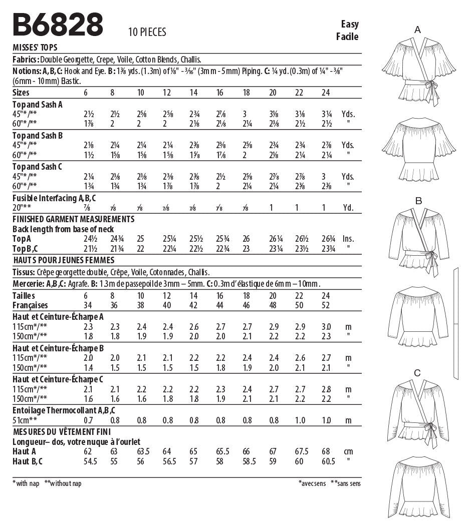 Butterick Misses' Tops B6828 - Sewing Pattern