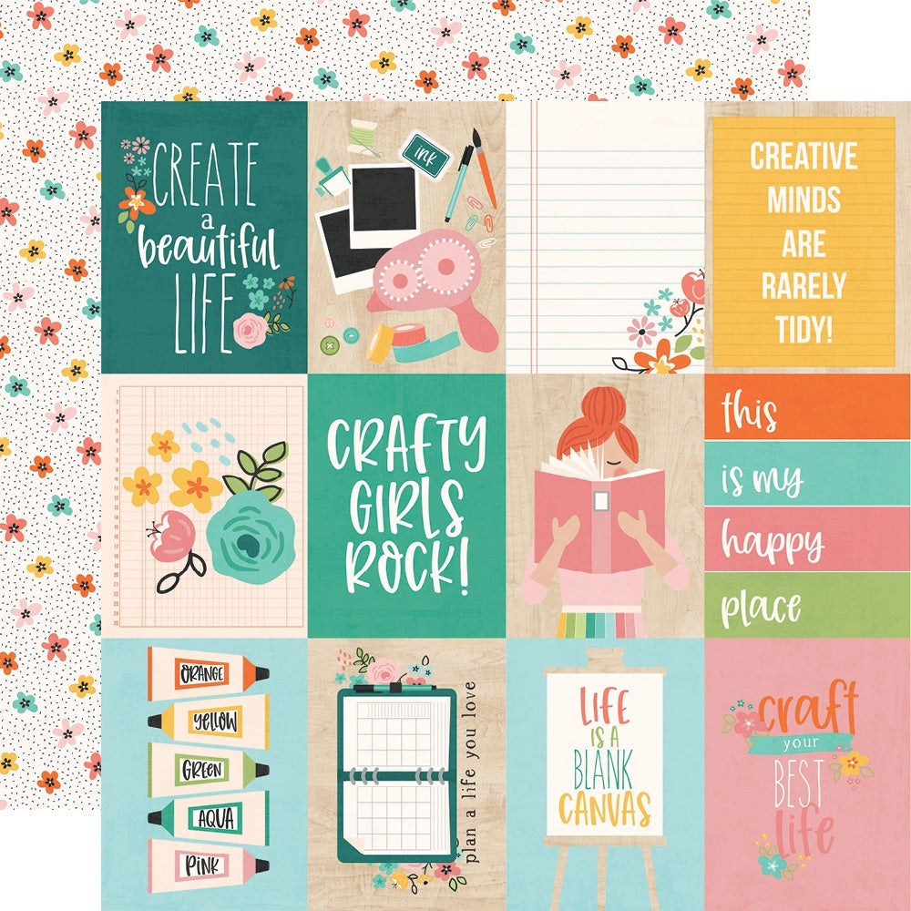 Simple Stories Hey, Crafty Girl Double-Sided Cardstock 12"X12" 25/Pkg - 3"X4" Elements