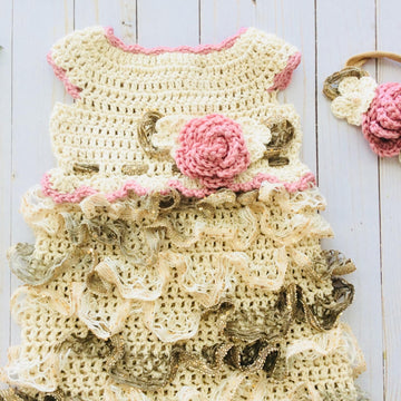 Crochet Baby Ruffled Dress and Headband