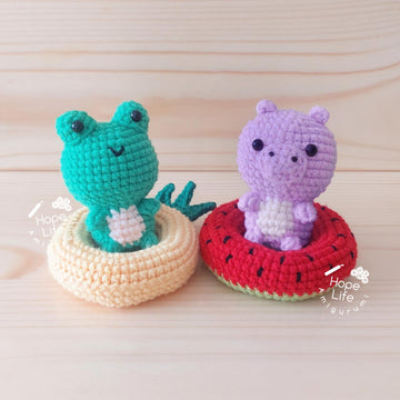 Frog and Hippo in Fruit Swim Rings