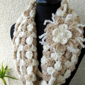 Elegant Beige Cowl With Flower