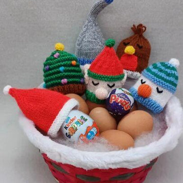 Christmas Egg Cosy/Bauble Knitting Pattern Snowman Robin Gone