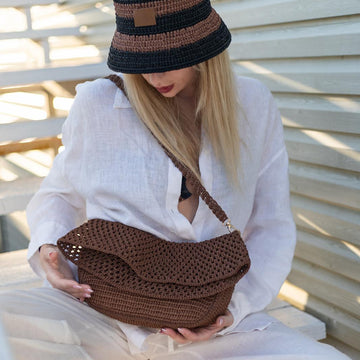 Striped bucket raffia hat
