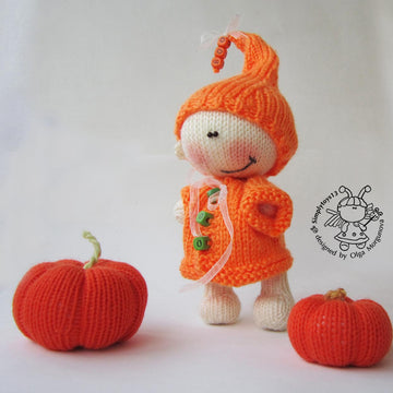 Halloween BOO doll and pumpkin knitted flat