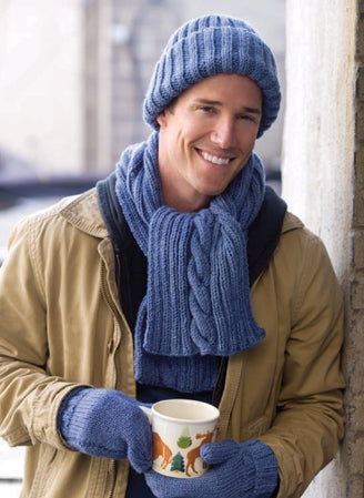 Hat, Scarf & Mitt Set in Red Heart Comfort - 928.0652