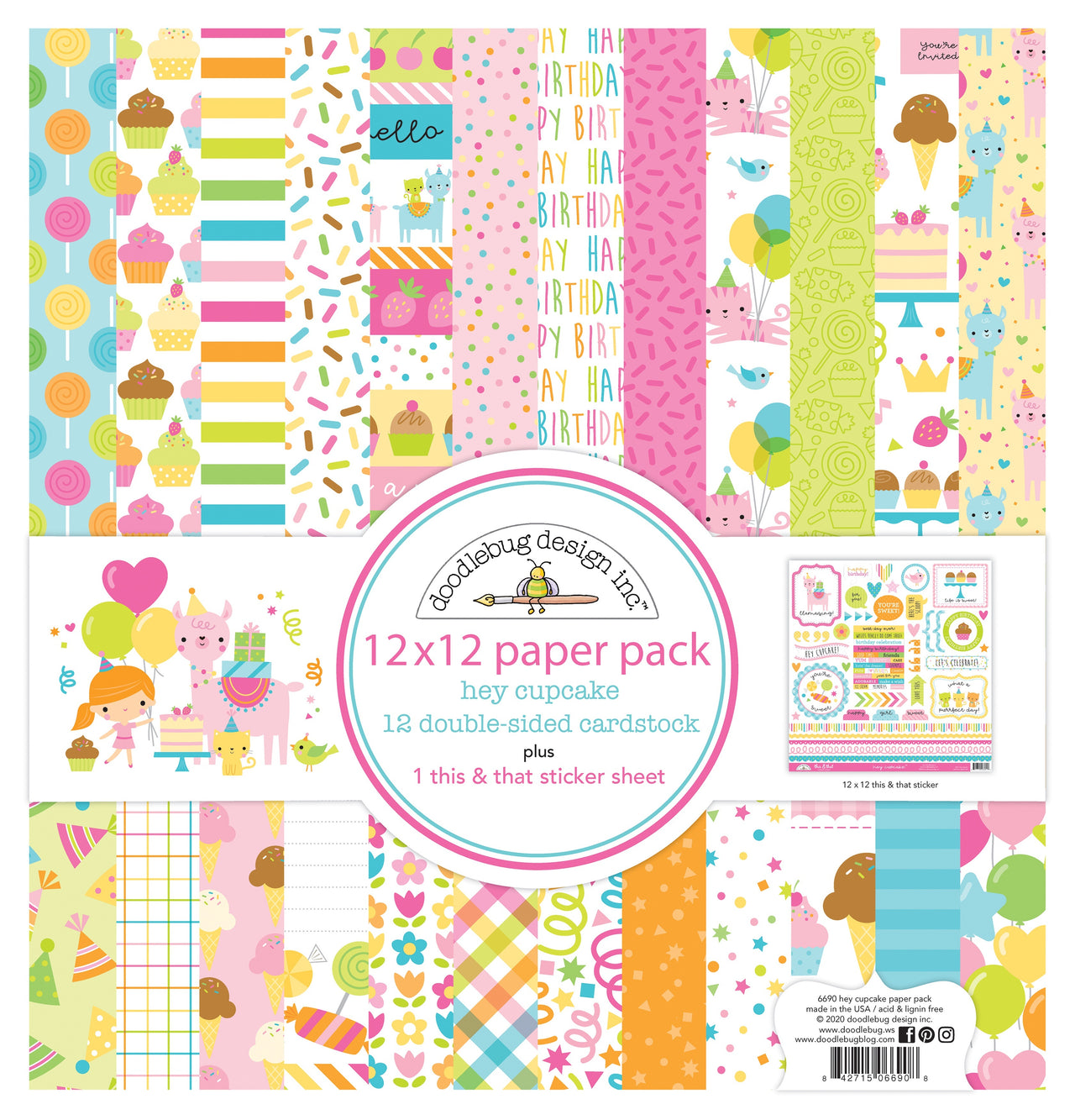 Doodlebug Double-Sided Paper Pack 12"X12" 12/Pkg - Hey Cupcake