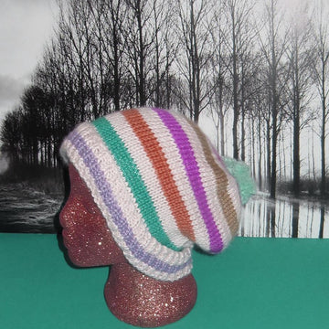 Chunky Stripe Bobble Slouch Hat