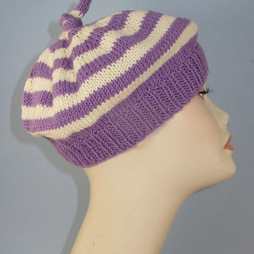 Simple Stripe Topknot Beret Hat