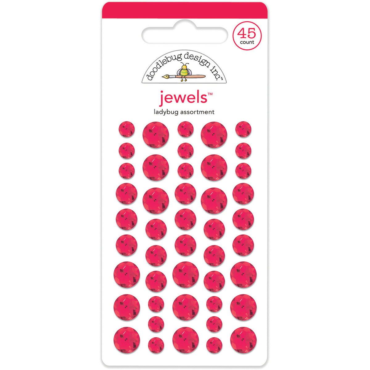 Doodlebug Adhesive Jewels 6mm, 8mm & 10mm 45/Pkg - Ladybug