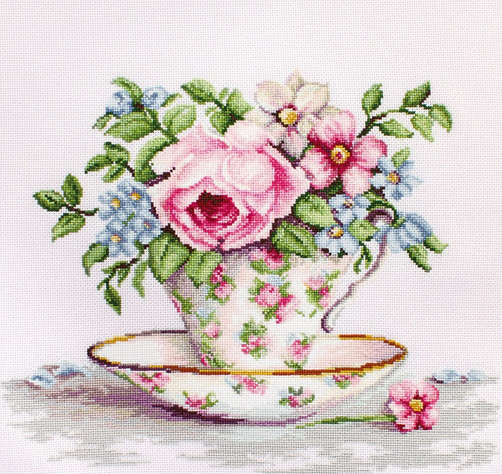 Luca-S Blooms in a Teacup Cross Stitch Kit - 34cm x 28cm