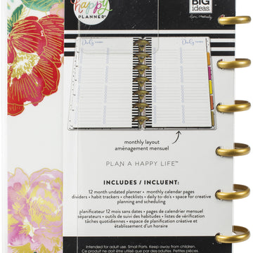 Happy Planner 12-Month Undated Mini Planner 7"X4.625" - Year In Bloom, 12 Month Un
