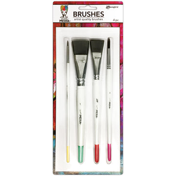 Ranger Dina Wakley Media Brushes 4/Pkg - Round 3, Fine Point 6, Flat .75" & 1"