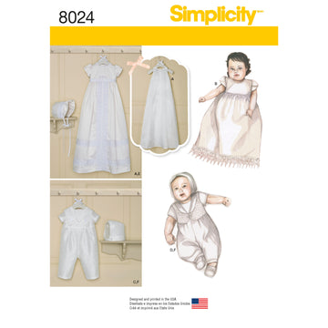 Simplicity Babies' Christening Sets with Bonnets 8024 - Paper Pattern, Size A (XXS-XS-S-M)