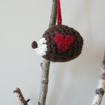 Chunky Knit Woodland Toy Ornaments: Mushroom, Acorn, Heart, Hedgehog (approx. 3")