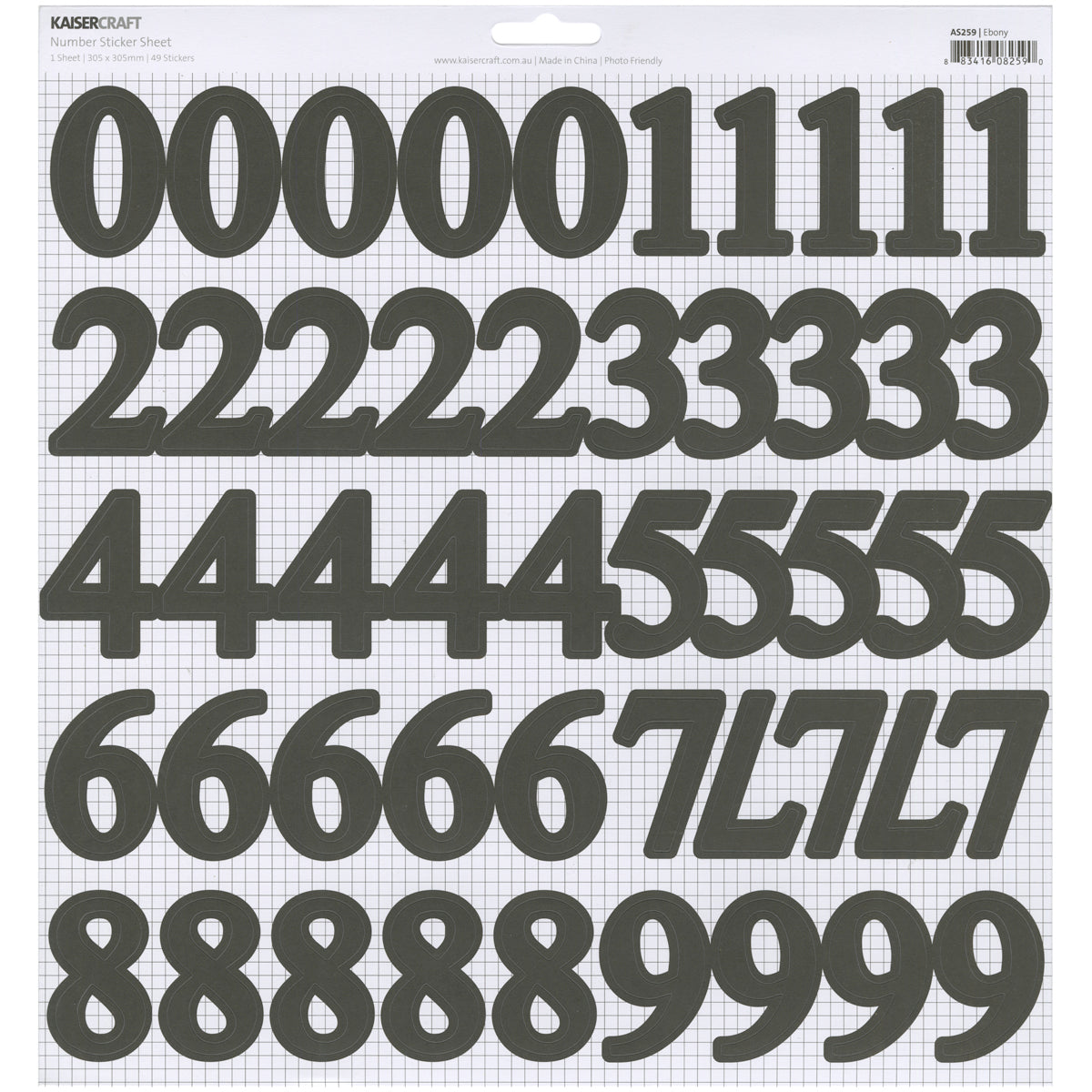 Kaisercraft Number Stickers 12"X12" 5/Pkg - Ebony 1.75"
