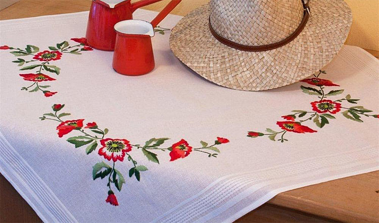 Deco-Line Poppies 80 x 80cm Printed Embroidery Kit - 80 x 80 cm