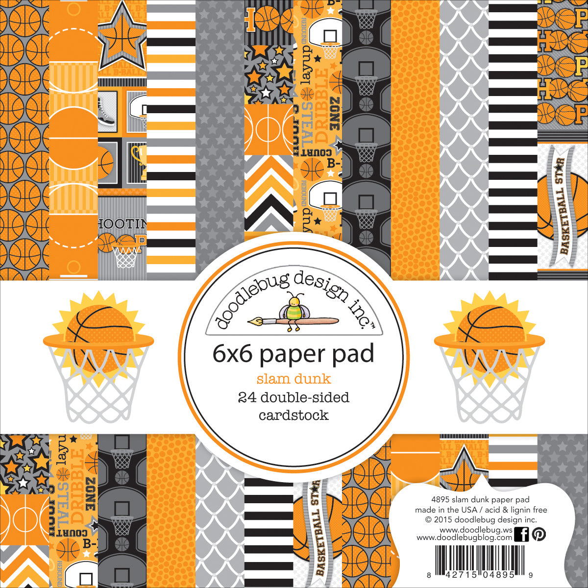 Doodlebug Double-Sided Paper Pad 6"X6" 24/Pkg - Slam Dunk, 12 Designs/2 Each