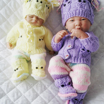 Knitting Pattern for 10&15 inch tall Dolls Owl motif cardigan, leggings,Hat and Boots