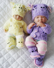 Knitting Pattern for 10&15 inch tall Dolls Owl motif cardigan, leggings,Hat and Boots
