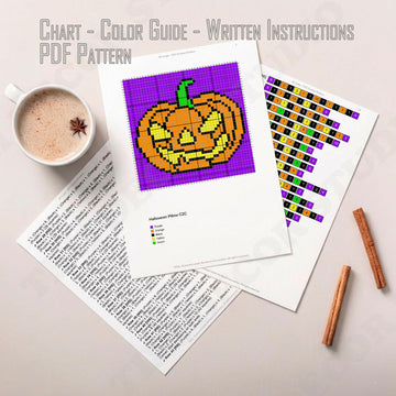 Pumpkin Halloween Cushion Diagonal Crochet Mini C2C Pattern Trick or Treat Graph