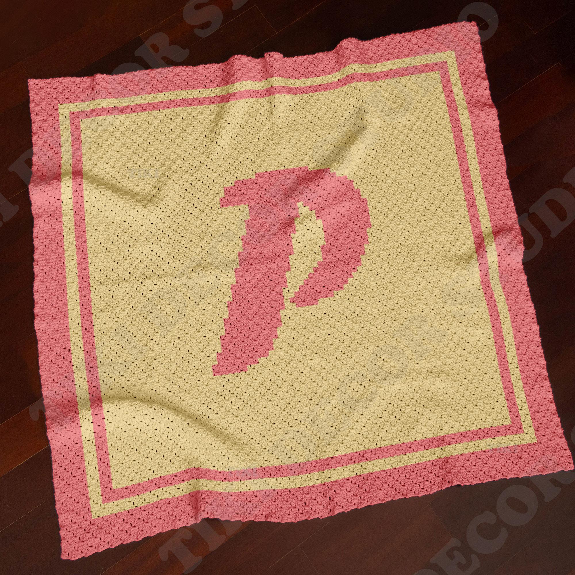 Letter P Name C2C crochet baby blanket pattern | 2 colors design