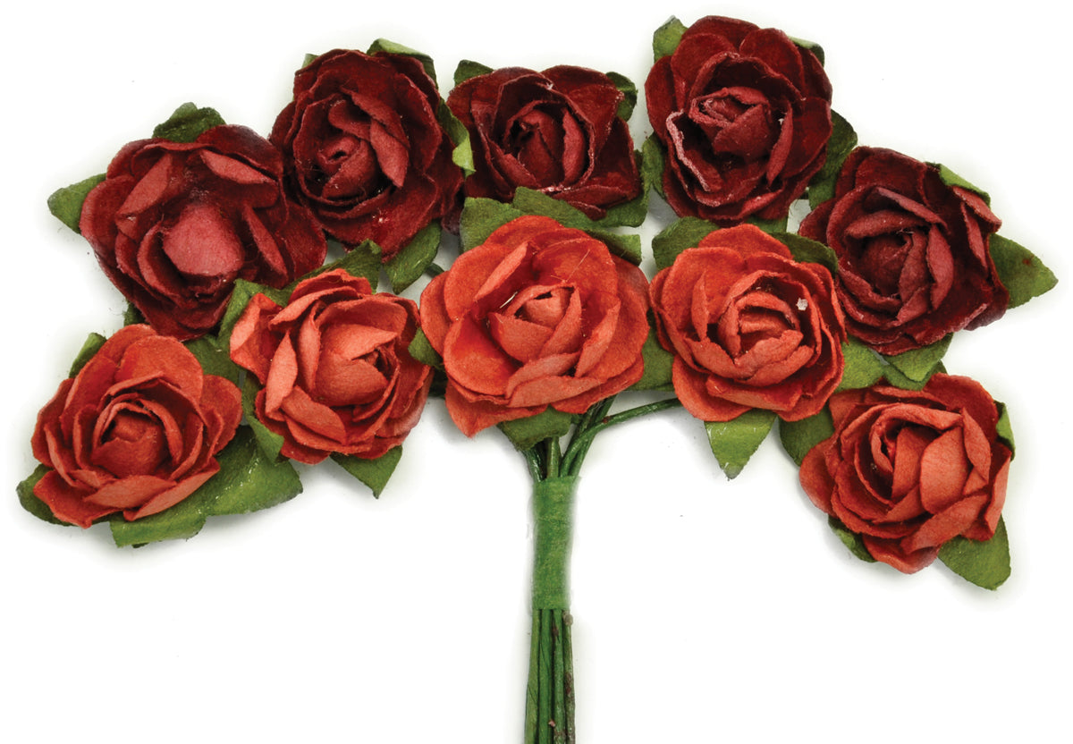 Kaisercraft Mini Paper Blooms Flowers W/Wire Stem 10/Pkg - Ruby, .5"